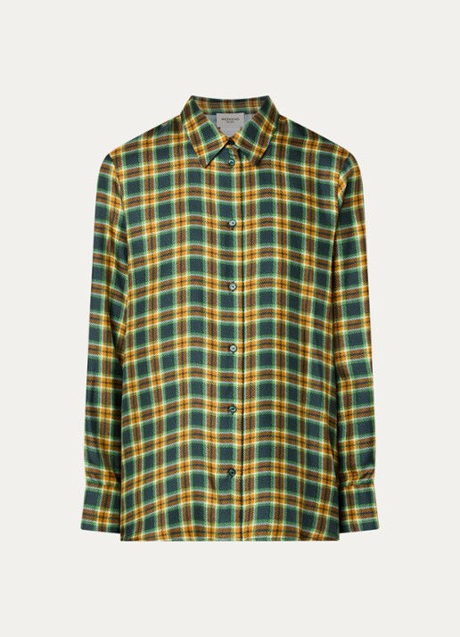 Max Mara Rete blouse van zijde met ruitdessin - voorkant kiwigroen
