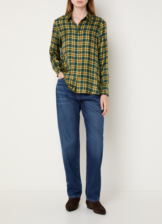 Max Mara Rete blouse van zijde met ruitdessin - voorkant 2 kiwigroen