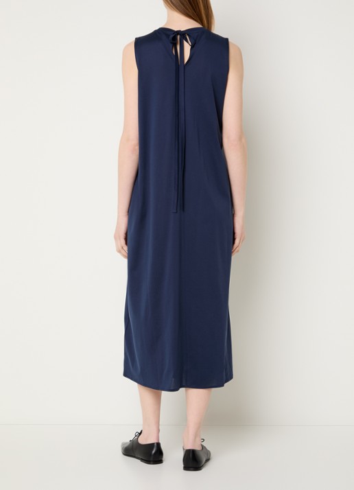 Max Mara Ricordo midi jurk met smockwerk - achterkant donkerblauw