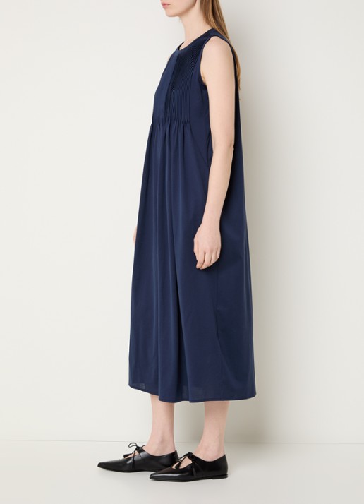 Max Mara Ricordo midi jurk met smockwerk - voorkant 3 donkerblauw