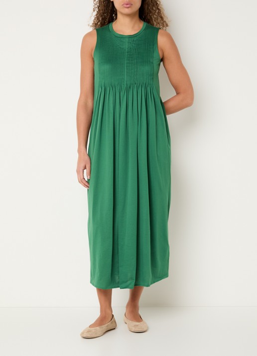 Max Mara Ricordo midi jurk met smockwerk - detail groen