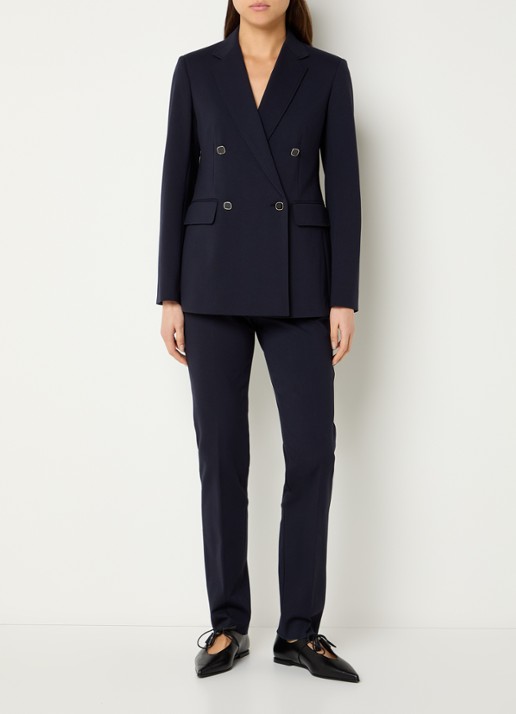 Max Mara Riviera double-breasted blazer van jersey met klepzakken - voorkant 4 donkerblauw