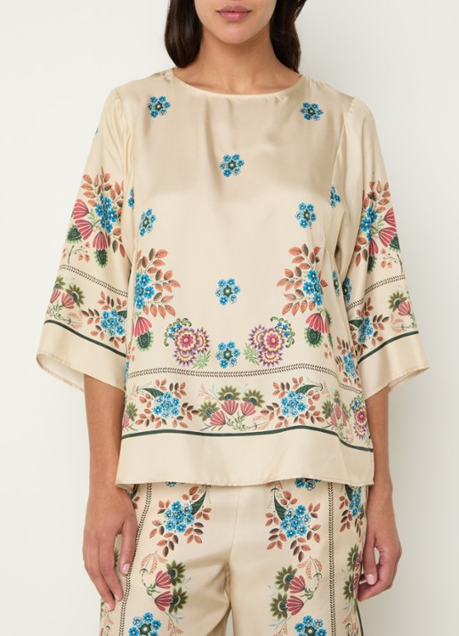 Max Mara Samba tuniek van zijde met print - detail 3 beige