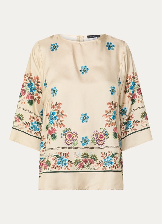 Max Mara Samba tuniek van zijde met print - voorkant beige