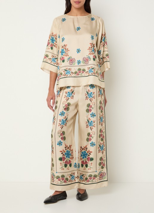 Max Mara Samba tuniek van zijde met print - voorkant 2 beige