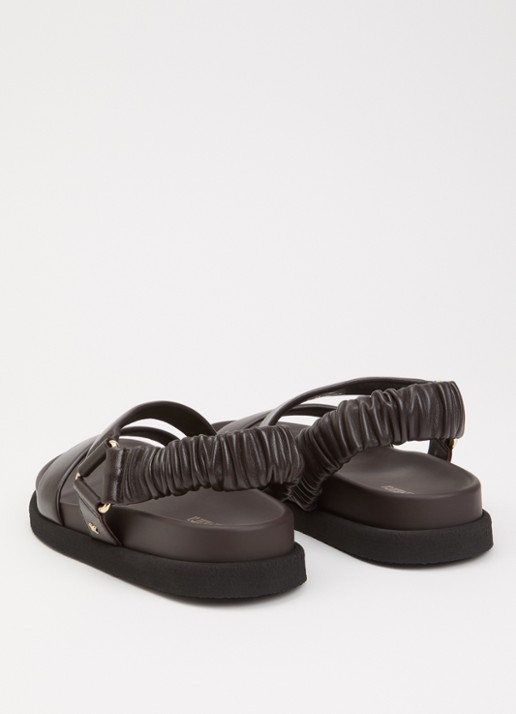 Max Mara Sandalen van leer  - achterkant 4 chocoladebruin