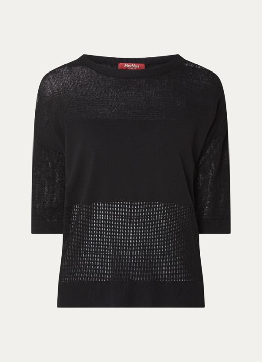 Max Mara Semi-transparante top met boothals - voorkant zwart