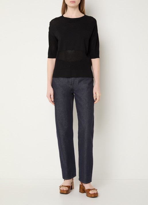 Max Mara Semi-transparante top met boothals - voorkant 2 zwart