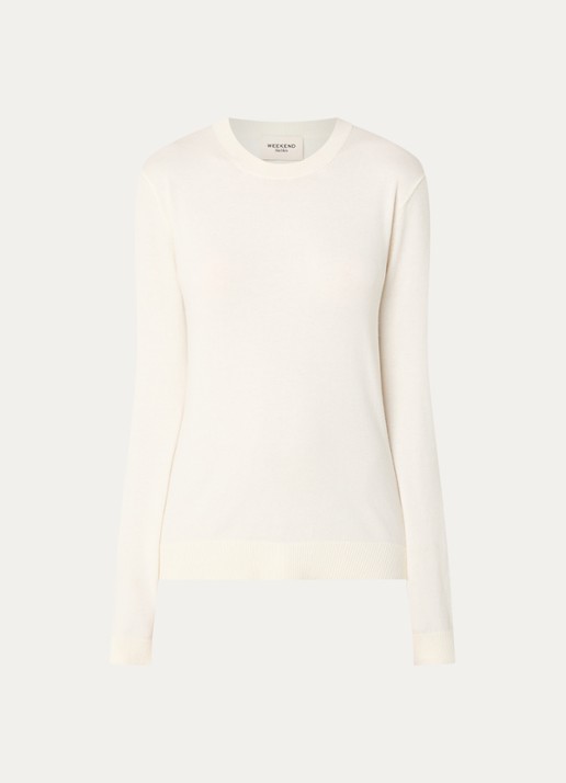 Max Mara Sicilia fijngebreide pullover in zijdeblend met ronde hals - voorkant ivoor