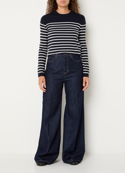Max Mara Sicilia fijngebreide pullover in zijdeblend met ronde hals - voorkant 4 donkerblauw
