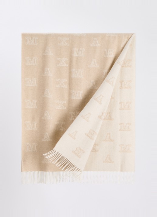 Max Mara Sjaal van kasjmier met logoprint en franjes 180 x 70 cm - detail 2 beige