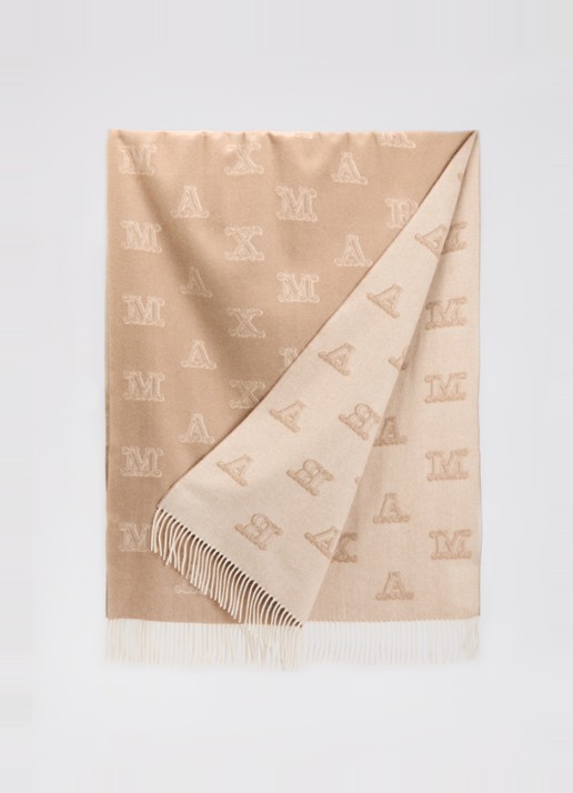 Max Mara Sjaal van kasjmier met logoprint en franjes 180 x 70 cm - detail 2 camel