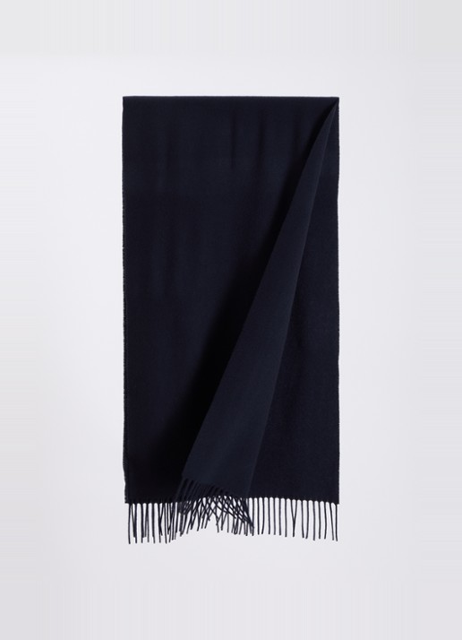 Max Mara Sjaal van wol met franjes 180 x 50 cm - detail donkerblauw