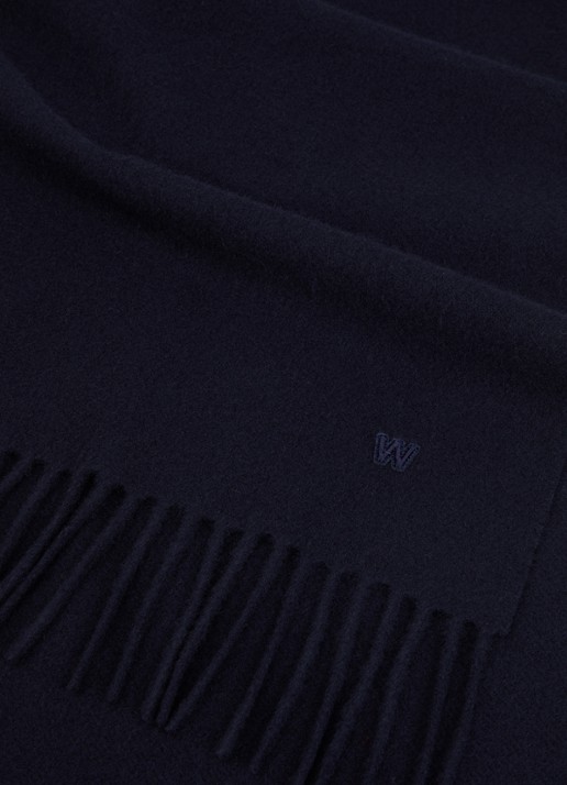 Max Mara Sjaal van wol met franjes 180 x 50 cm - detail 2 donkerblauw