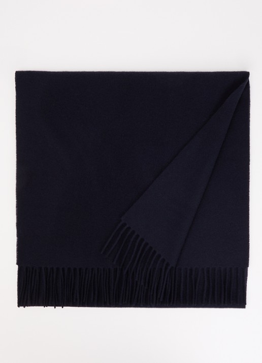 Max Mara Sjaal van wol met franjes 180 x 50 cm - voorkant 3 donkerblauw