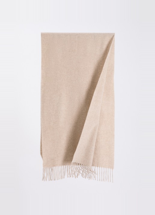 Max Mara Sjaal van wol met franjes 180 x 50 cm - detail 2 donkerbeige