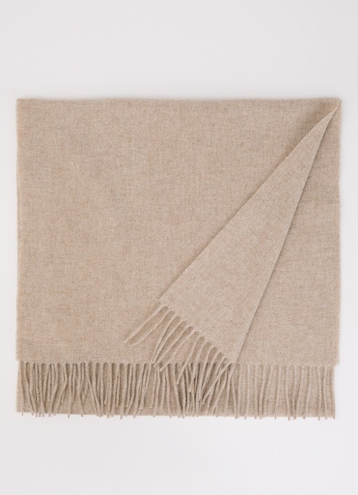 Max Mara Sjaal van wol met franjes 180 x 50 cm - voorkant donkerbeige