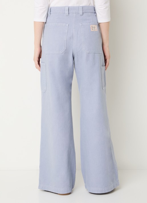 Max Mara Skipper high waist straight fit cargobroek van canvas - achterkant lichtblauw