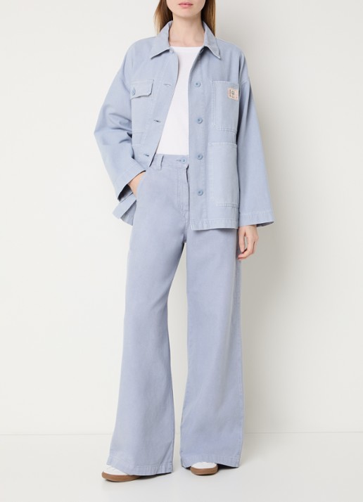 Max Mara Skipper high waist straight fit cargobroek van canvas - voorkant 4 lichtblauw