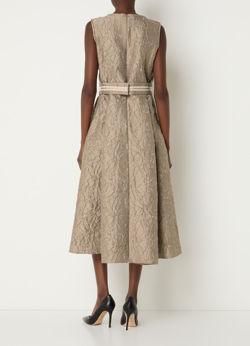 Max Mara Skipper midi jurk met bloemborduring en ceintuur - achterkant 4 donkerbeige