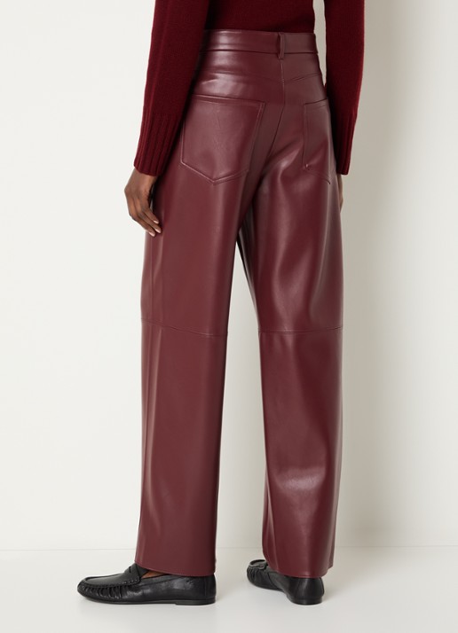 Max Mara Sospiro high waist straight broek van imitatieleer met steekzakken - achterkant 2 bordeauxrood