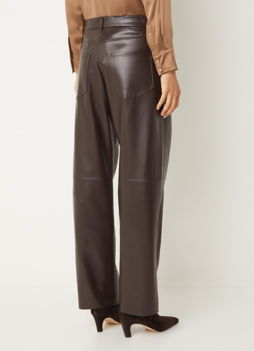 Max Mara Sospiro high waist straight broek van imitatieleer met steekzakken - achterkant 2 bruin