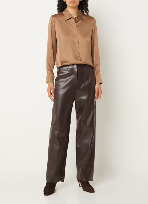 Max Mara Sospiro high waist straight broek van imitatieleer met steekzakken - voorkant 4 bruin