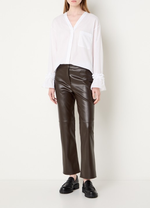 Max Mara Sublime high waist bootcut fit broek van imitatieleer - voorkant 4 donkerbruin