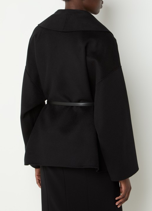 Max Mara Sughero mantel in kasjmierblend met ceintuur en steekzakken - achterkant 4 zwart