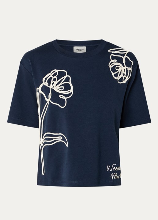 Max Mara T-shirt met logoprint - voorkant 2 donkerblauw