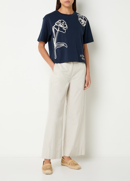 Max Mara T-shirt met logoprint - voorkant 3 donkerblauw