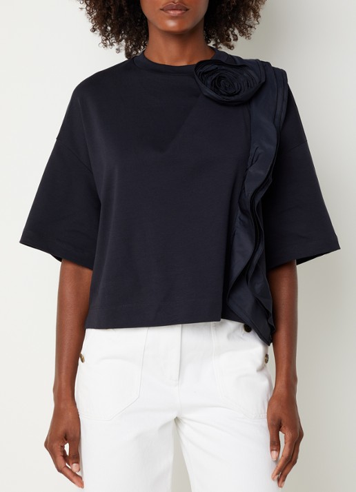 Max Mara T-shirt met volant - detail donkerblauw