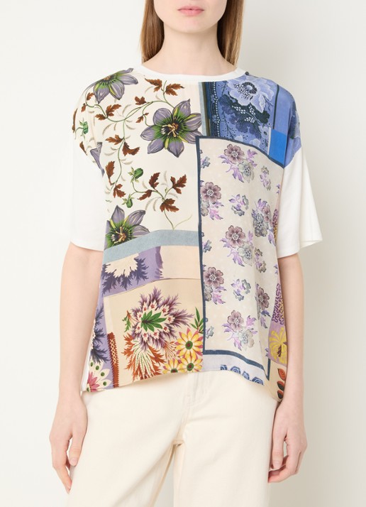 Max Mara T-shirt van zijde met print - detail 3 wit