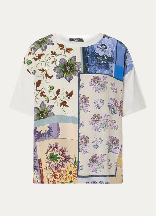 Max Mara T-shirt van zijde met print - voorkant wit