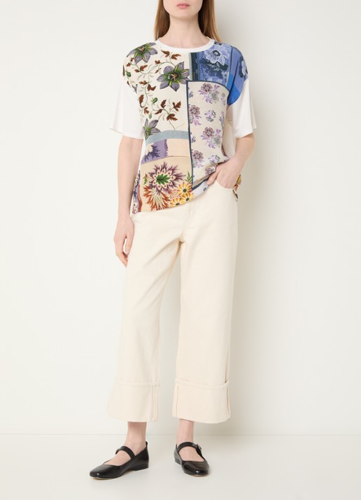 Max Mara T-shirt van zijde met print - voorkant 2 wit