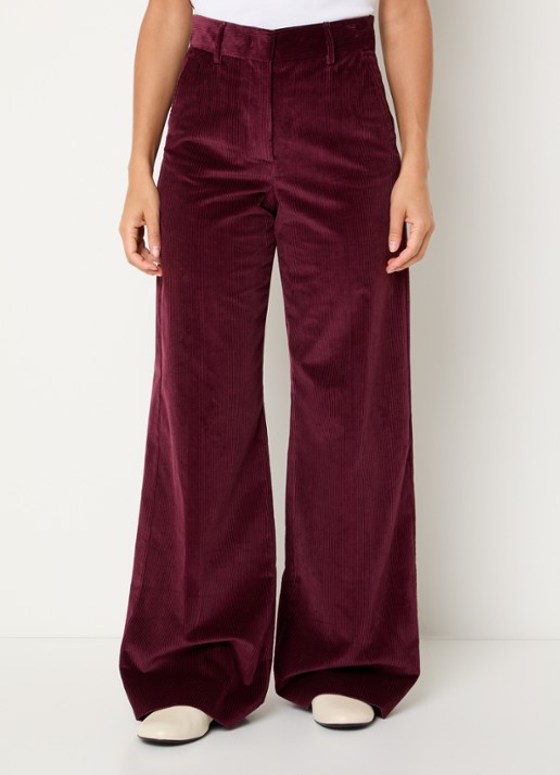 Max Mara Tania high waist wide fit broek van corduroy met steekzakken - detail 2 bordeauxrood