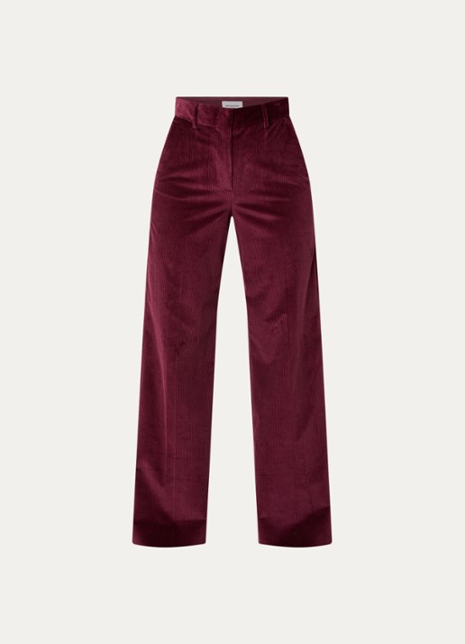 Max Mara Tania high waist wide fit broek van corduroy met steekzakken - voorkant 3 bordeauxrood