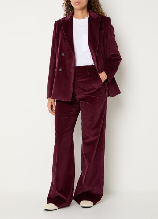 Max Mara Tania high waist wide fit broek van corduroy met steekzakken - voorkant 4 bordeauxrood