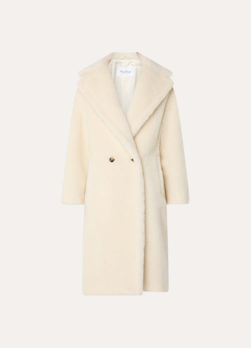 Max Mara Tedgirl mantel in alpaca wolblend met steekzakken - voorkant 3 gebroken wit