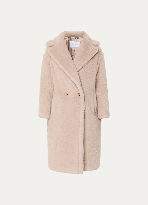 Max Mara Tedgirl mantel in alpaca wolblend met steekzakken - voorkant 3 donkerbeige