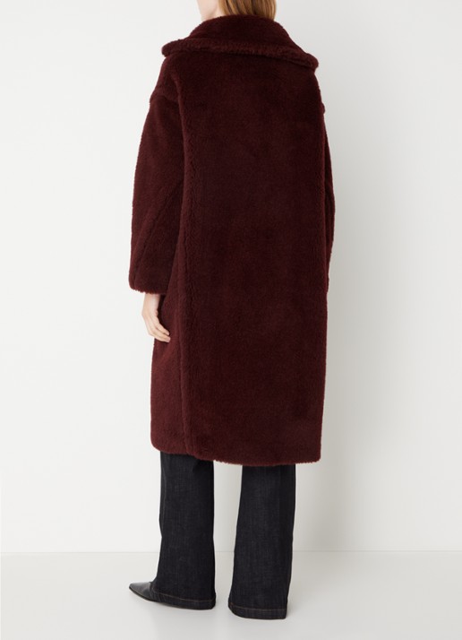 Max Mara Tedgirl mantel in alpaca wolblend met steekzakken - achterkant bordeauxrood