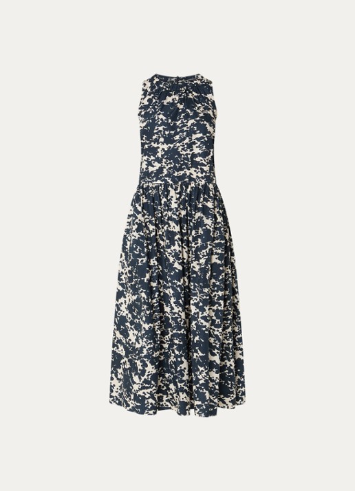 Max Mara Teresa midi jurk met print - voorkant 3 donkerblauw