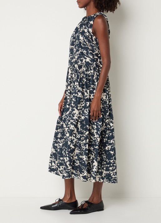 Max Mara Teresa midi jurk met print - voorkant 4 donkerblauw