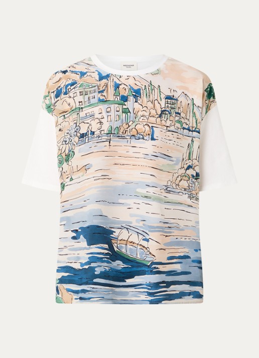Max Mara Terzo T-shirt met print - voorkant 3 lichtblauw