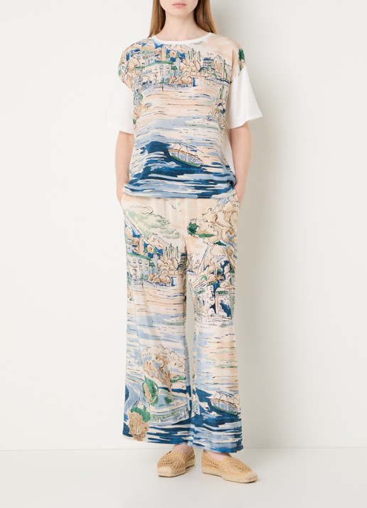 Max Mara Terzo T-shirt met print - voorkant 4 lichtblauw