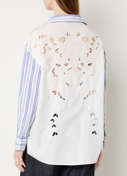 Max Mara Tessile blouse met streepprint en opengewerkt dessin - detail 2 wit