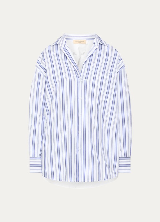 Max Mara Tessile blouse met streepprint en opengewerkt dessin - voorkant 3 wit