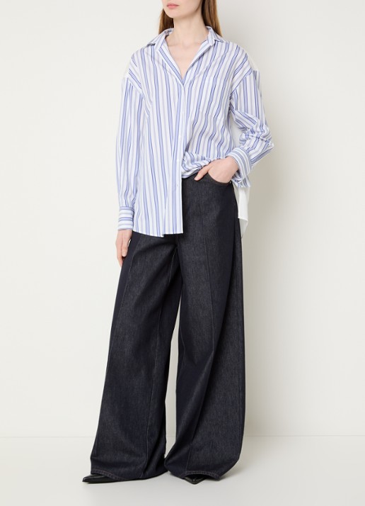 Max Mara Tessile blouse met streepprint en opengewerkt dessin - voorkant 4 wit