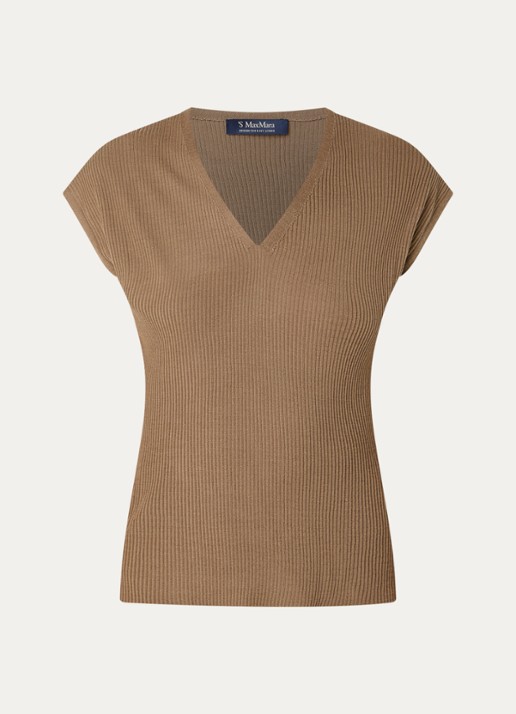 Max Mara Top in wolblend met V-hals - voorkant 2 camel