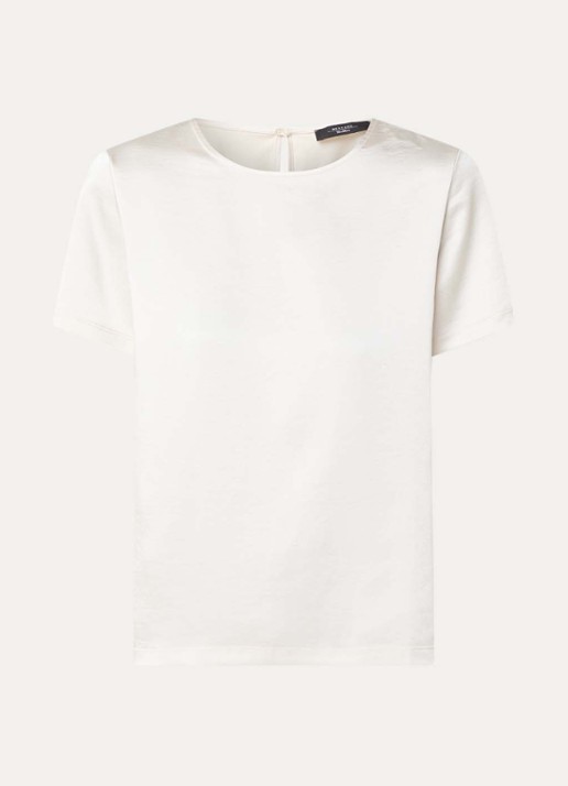 Max Mara Top van satijn met ronde hals - voorkant 2 creme